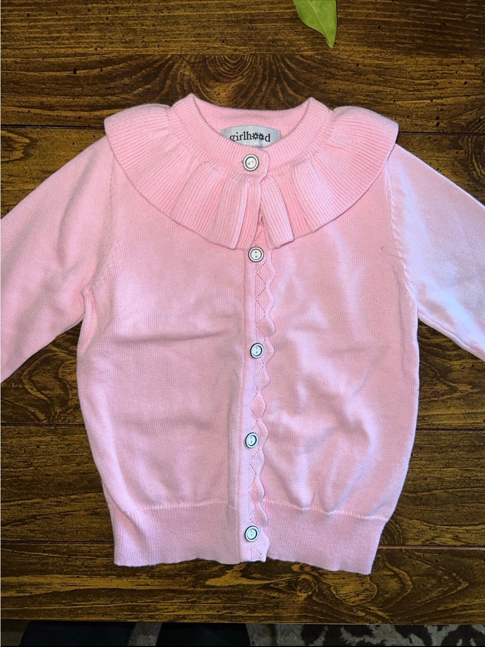 Girlhood By Little Stocking Co Soft Pink Ruffle Collar Cardigan